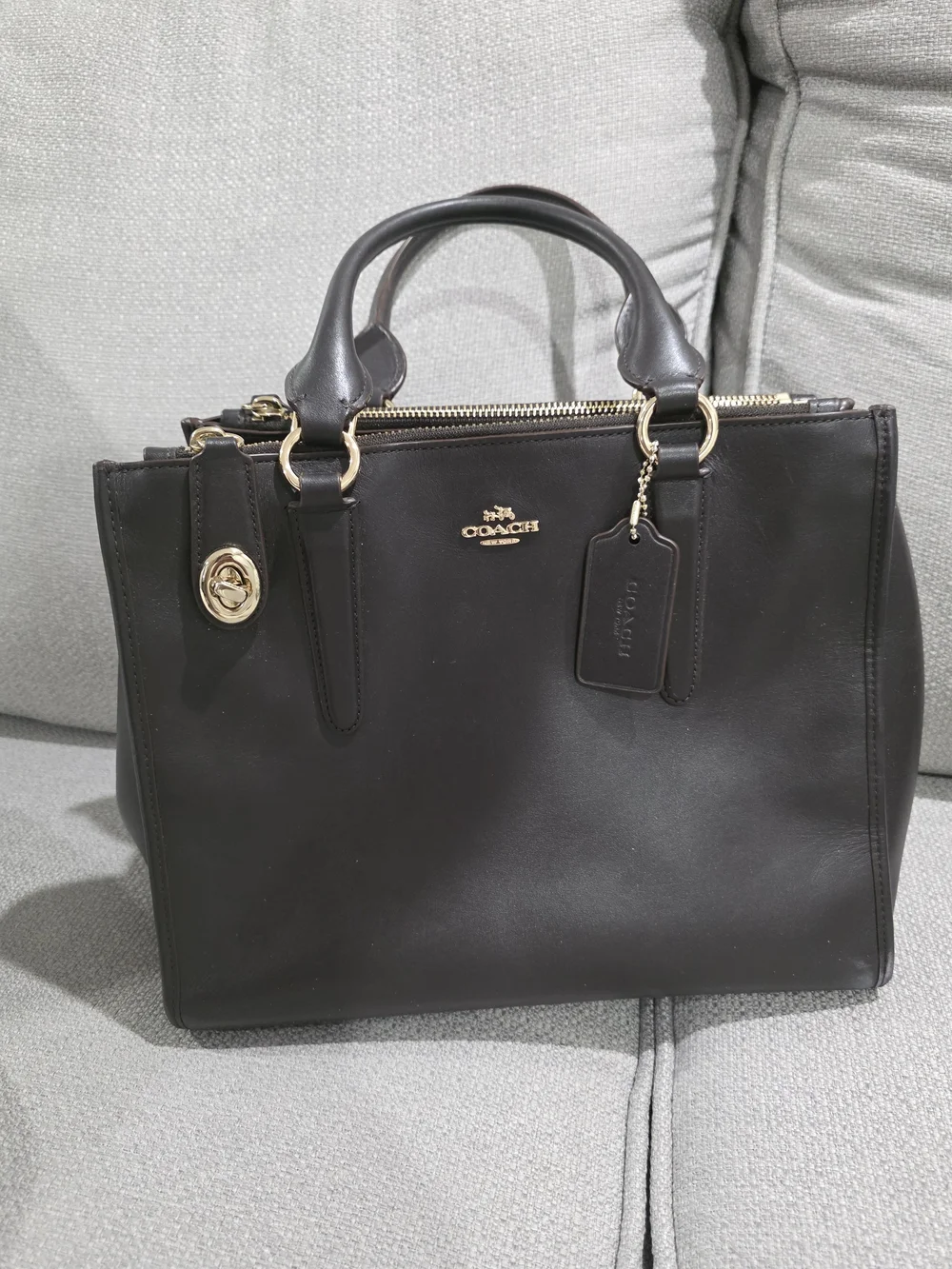 Coach Black Leather Tote Bag with Gold Hardware